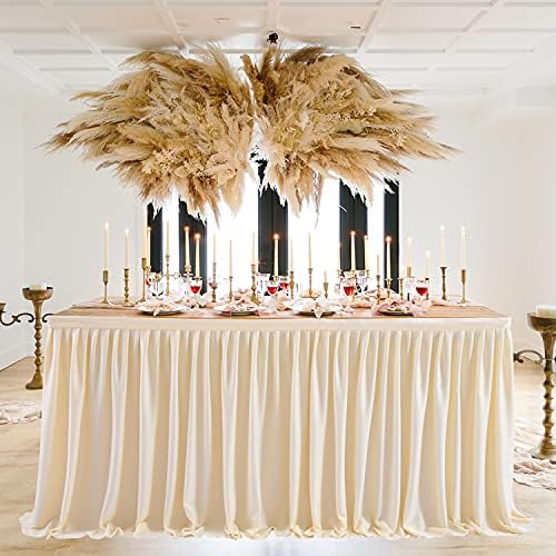 Leegleri 6 ft slonovinová Biela Polyesterová skladaná sukňa na stôl obdĺžnik, Volánová Tutu obrus na svadbu bábätka,