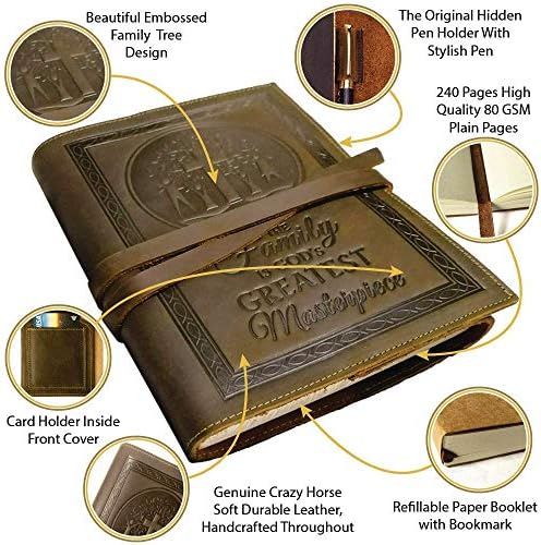 Plniteľný Kožený denník Family Masterpiece Notebook reliéfny ručne vyrobený cestovný denník 9x7 + extra linkovaný