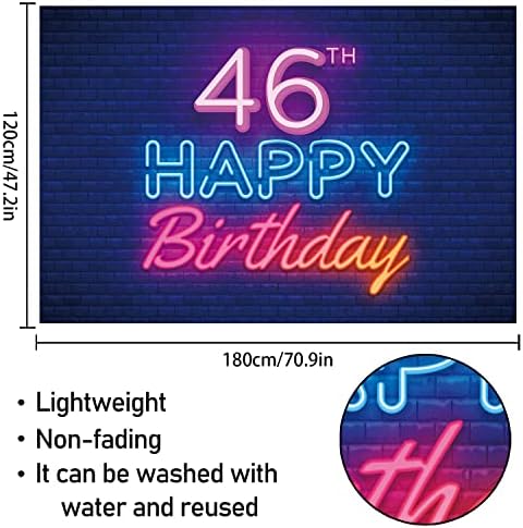 Glow Neon Happy 46th Birthday Background Banner Decor Black-farebné žiariace 46 rokov narodeniny party tému dekorácie