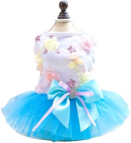 SMALLLEE_LUCKY_STORE malý pes princezná Tutu šaty pes / mačka Party sukne s motýlikom, X-Small, Modrá