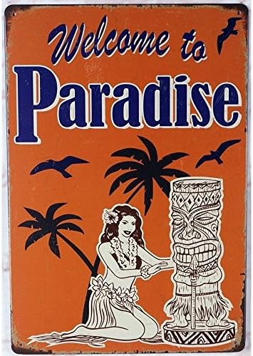 Welcome to Paradise Hawaii Tiki Themed Bar dekoračná kovová ceduľa 20 x 30 cm
