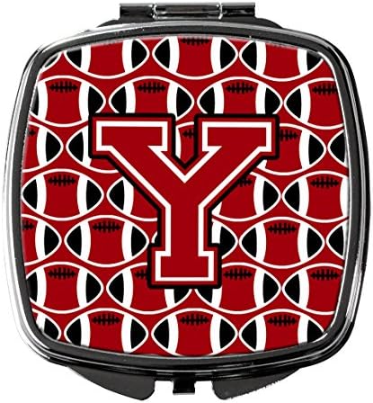Caroline ' s Treasures CJ1073-YSCM Letter Y futbal červené, čierne a biele kompaktné zrkadlo, Dekoratívne cestovné