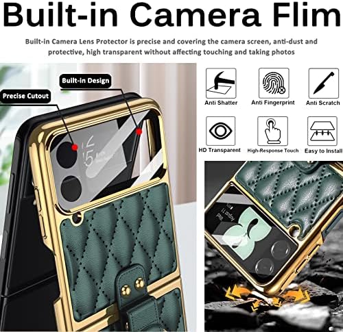 Miimall kompatibilný Samsung Galaxy z Flip 4 5g Kožené puzdro, chránič objektívu fotoaparátu + stojan na držiak