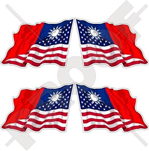 USA Spojené štáty americké & amp; TAIWAN Čínska republika Roc americko-taiwanská Flying Flag 2 vinylové samolepky