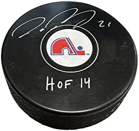 PETER FORSBERG podpísal puk Quebec Nordiques s pukmi NHL podpísanými HOFOM