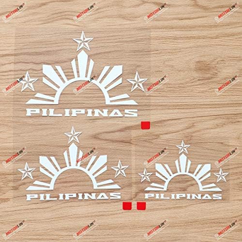 Pilipinas Tribal tri hviezdy polovica slnka Filipíny Filipínsky Tagalog obtlačok vinylová nálepka-3 balenie biela,